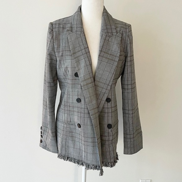 Romeo & Juliet Couture | Black/White/Red Plaid Open Front Fringed Blazer *NWT* - Picture 3 of 15